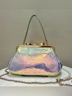 Stunning Iridescent Handmade Cowhide Bowknot Shaped Kisslock Purse, Multi Use